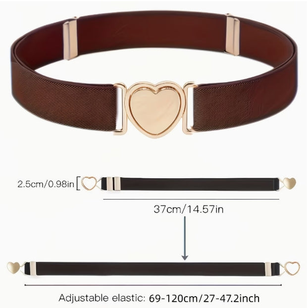 Retro Heart Stretch Belt: red w gold heart