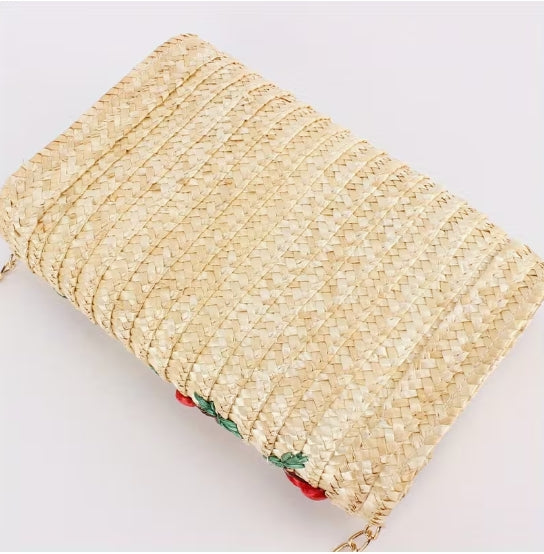 Cherry Straw Crossbody Purse