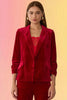 Velvet Blazer with Ruched Sleeves: Red
