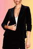 Velvet Blazer with Ruched Sleeves: Black