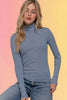 Retro Ribbed Striped Turtleneck: Blue