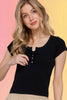 Lace Up Waffle Knit Tee-Black
