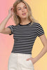 Rib Crew Neck Striped Top
