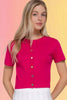 Short Sleeve Rainbow Button Cardi: Fuschia