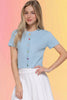 Short Sleeve Rainbow Button Cardi: Soft Blue