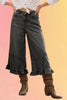 Flared Ruffle Hem Crop Denim Pants: Black
