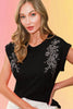Floral Rhinestone 100% Cotton Knit Top