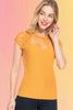 Lace Ruffle Cap Sleeve Knit Top: Golden