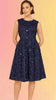 Navy Sequin Floral Applique Dress