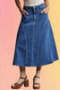 Paneled A-Line Stretch Denim Skirt