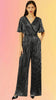 Black Silver Metallic Pleated Jumpsuit