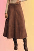 Stretch Suede A-Line Midi Skirt: Mocha
