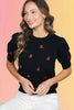 Cherry Embroidered Crew Neck Sweater