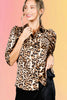 Leopard-Print Puff Sleeve Satin Blouse