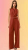 Rich Rust Sleeveless Belted Jumpsuit: