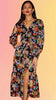Floral With Gold Dress With Split Hemline