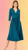 Teal Stretch Pleated Midi Dress