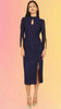 Lace Fitted Midi Dress With Flute Sleeves: Navy