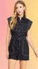 Top-stitch Vintage Style Romper: Black