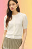 Pointelle Puff Sleeve Cardigan: Cream