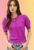 Pointelle Puff Sleeve Cardigan: Orchid