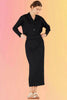 Ribbed Pleated Pencil Skirt: Black