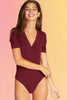 Bamboo Wrap Front Body Suit: Bordeaux