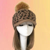 Leopard Knit Pompom Cap