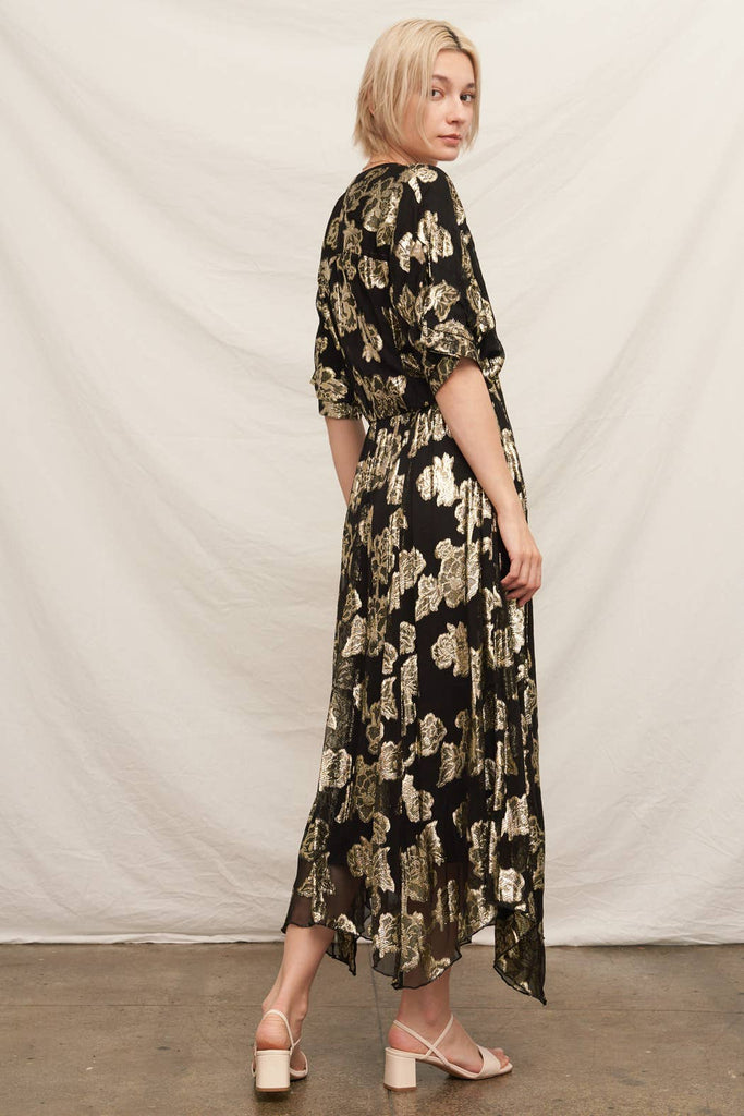 Gold Blossoms Kimono Maxi Dress