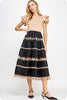 Mixed Media Lace Trim Midi Dress