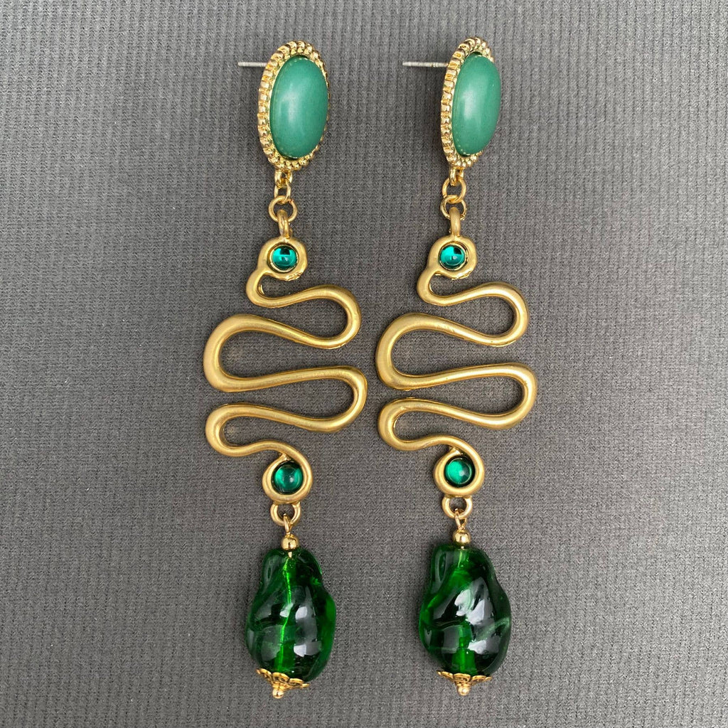 Vintage Green Snake Earrings