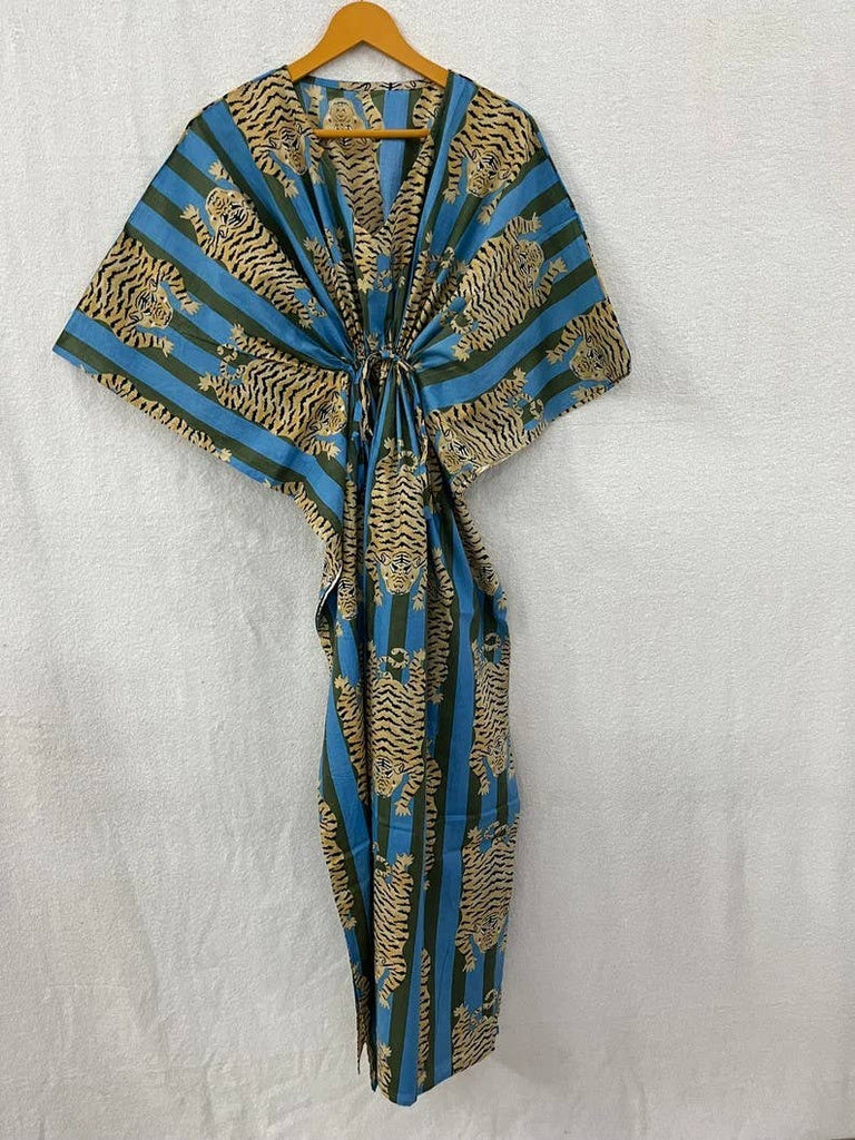 Leopard Print Cotton Caftan: Blue