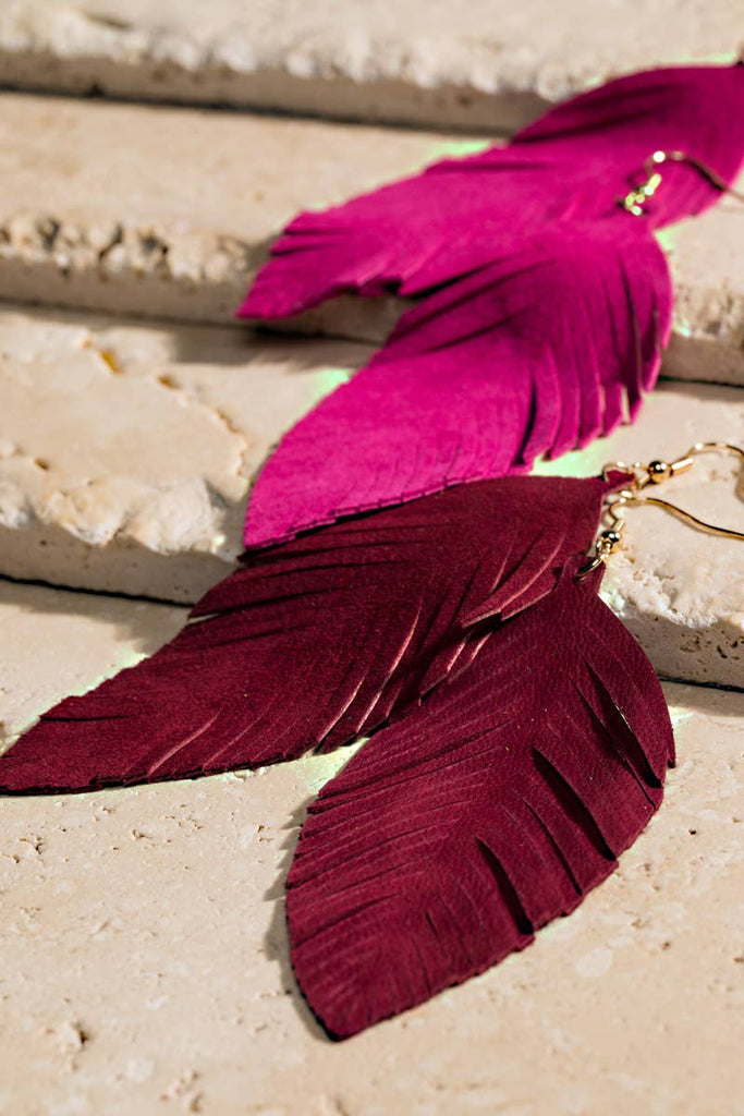 Genuine Leather Leaf Earrings: Canary