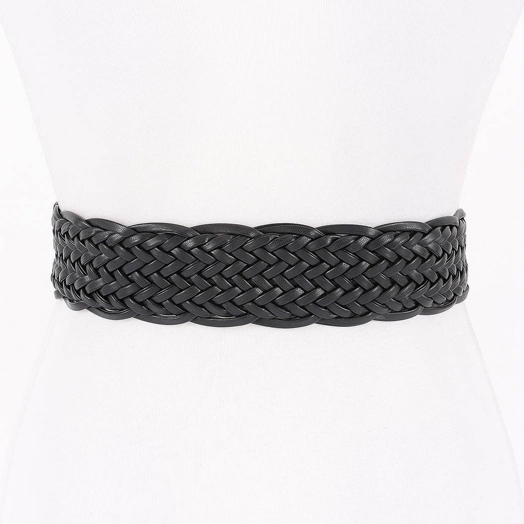 Braided Vegan Leather Buckle Belt: White