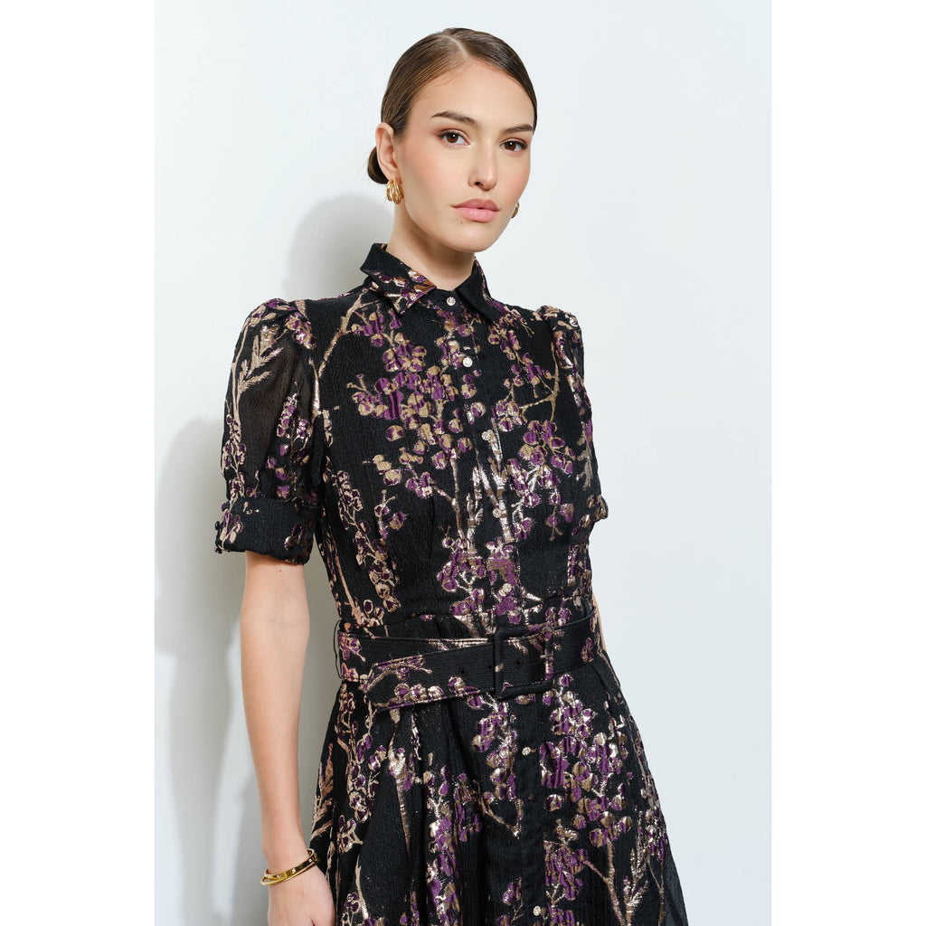 Golden Lurex Floral Jeweled Maxi Dress