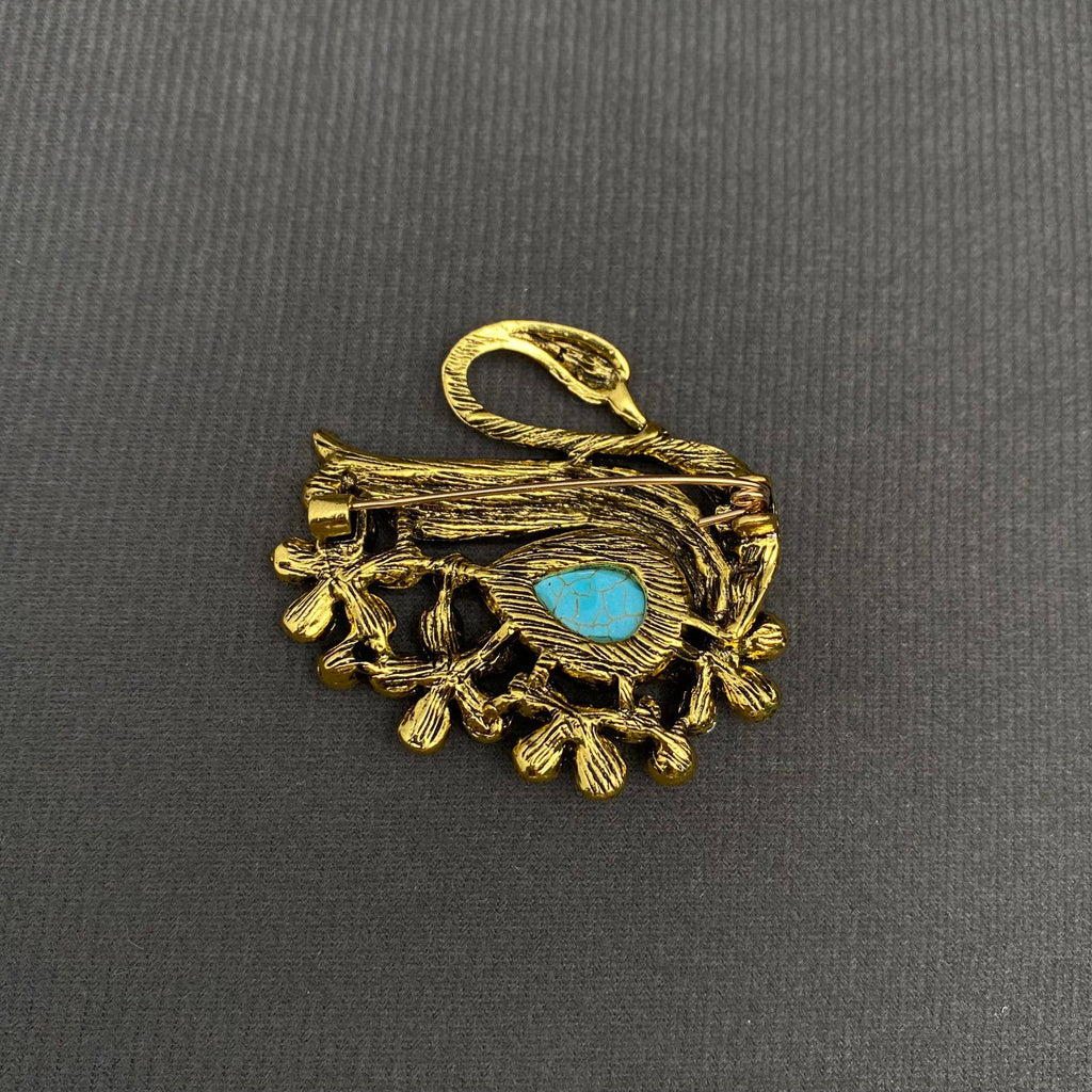 Blue Rhinestone Swan Brooch