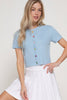 Short Sleeve Rainbow Button Cardi: Soft Blue
