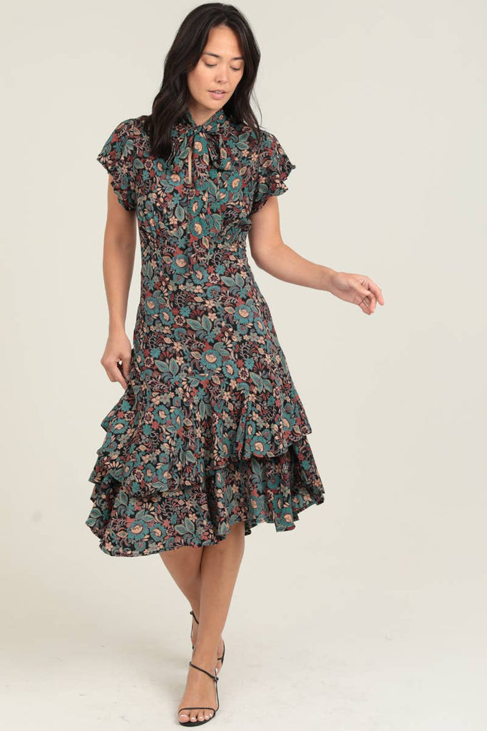 Forties Glam Floral MidI Dress