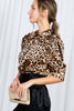 Leopard-Print Puff Sleeve Satin Blouse