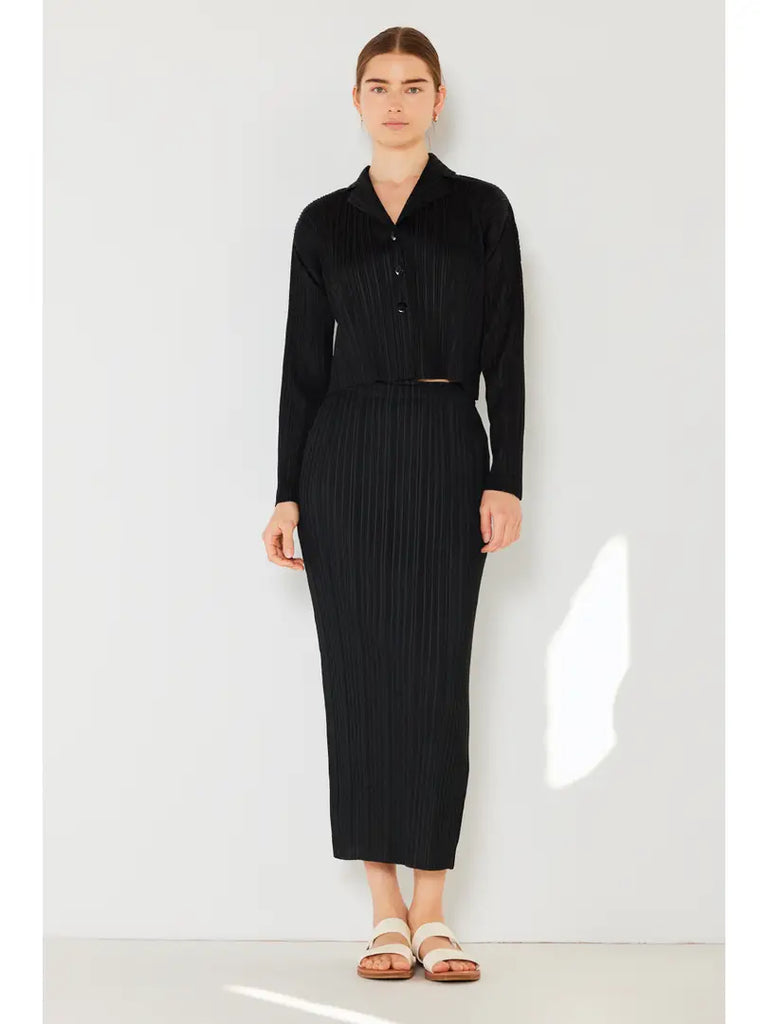 Ribbed Pleated Pencil Skirt: Black