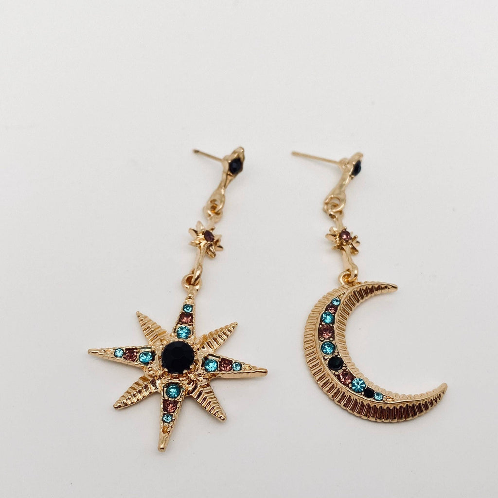 Star Moon Asymmetric Earrings