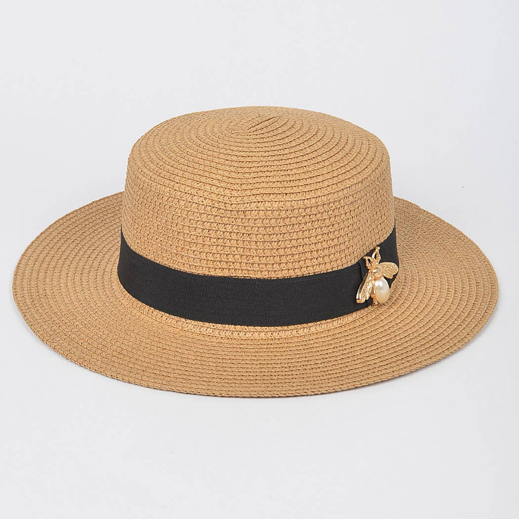 Faux Straw Sun Hat w/ Bee