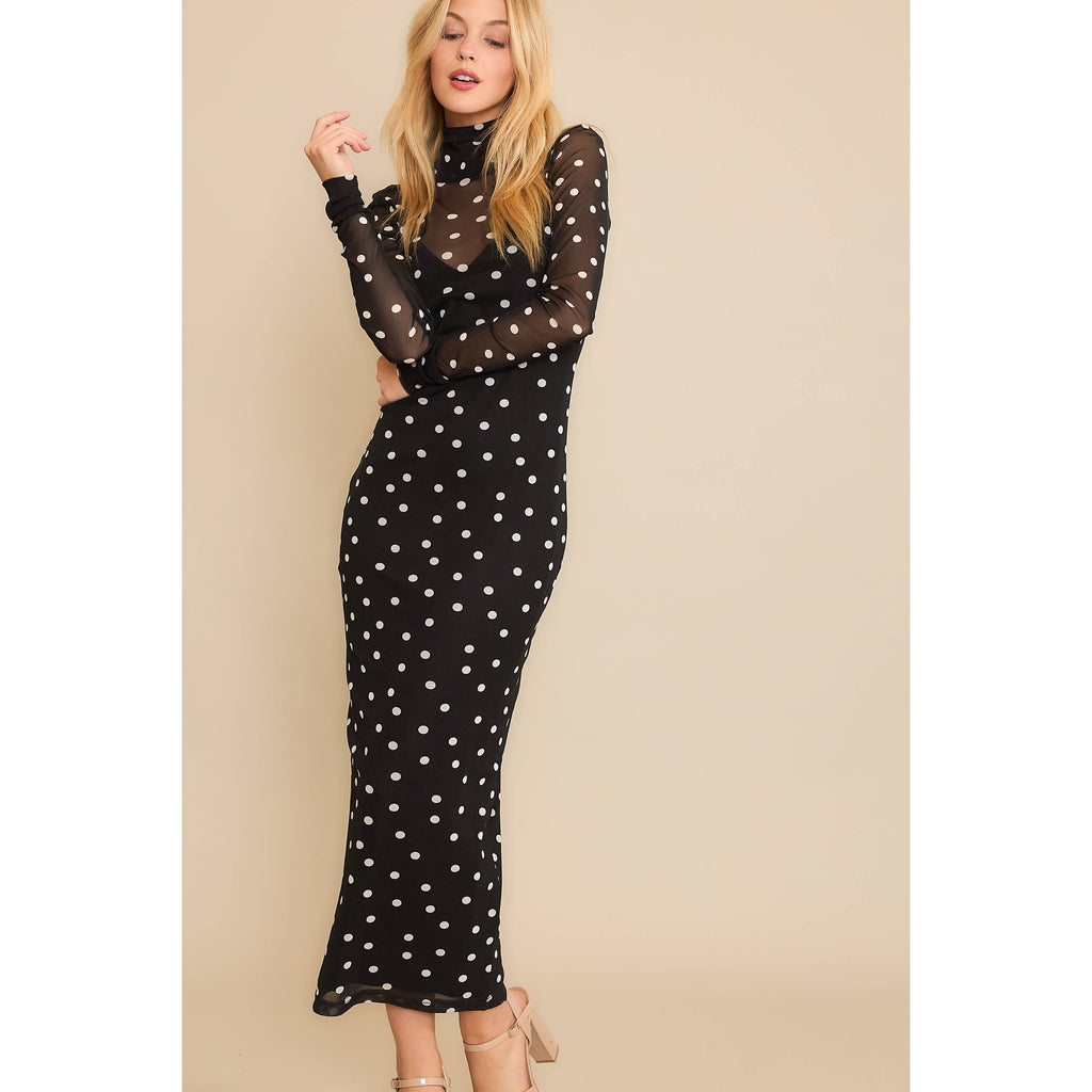 Polka Dot Mesh Wiggle Maxi w/ Slip