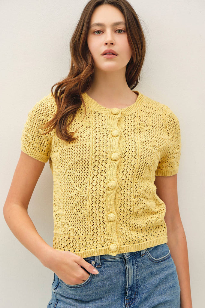 Cotton Crochet Short Sleeve Cardi: Butter