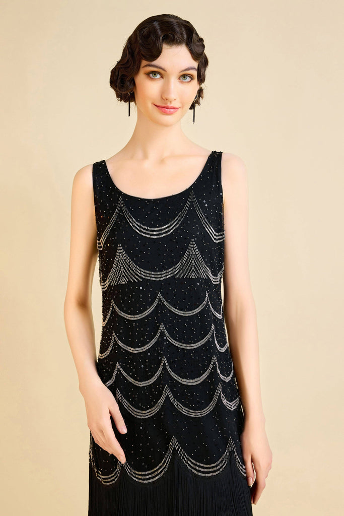 Geo Deco Beaded Fringe Dress