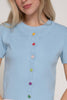 Short Sleeve Rainbow Button Cardi: Soft Blue