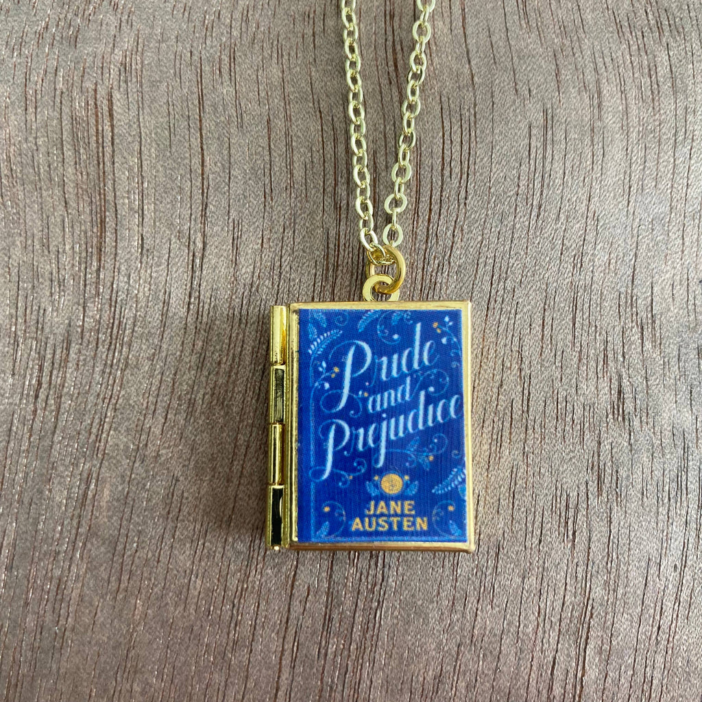 Book Locket Necklace - Pride and Prejudice - New Blue: Brass
