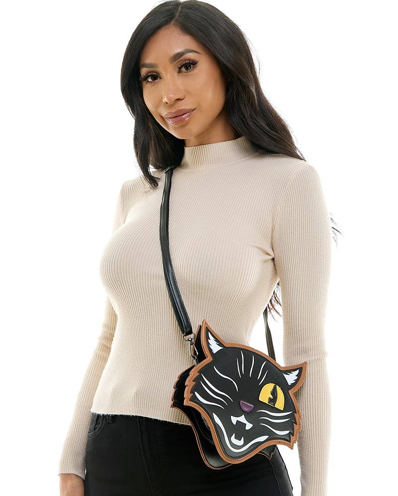 Winking Black Cat Crossbody Bag