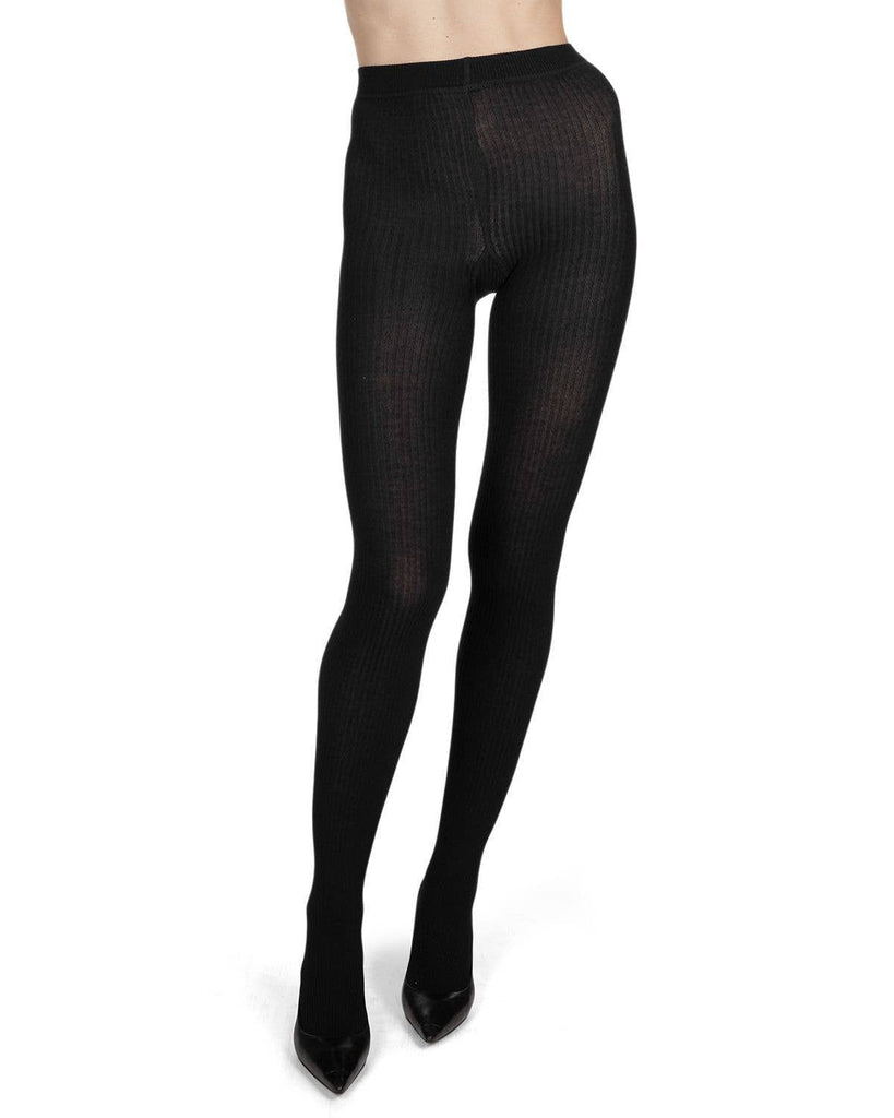 Ribbed Cotton Tights: Dark Gray Heather / M-L