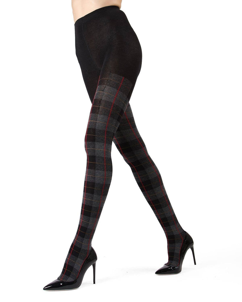 Glasgow Plaid Sweater Tights: Brown / L-XL